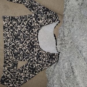 Long sleeve crop top tan and bla k design.